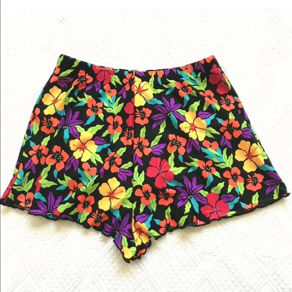 Vintage 80s Jantzen floral Swim Shorts Lettuce Hem